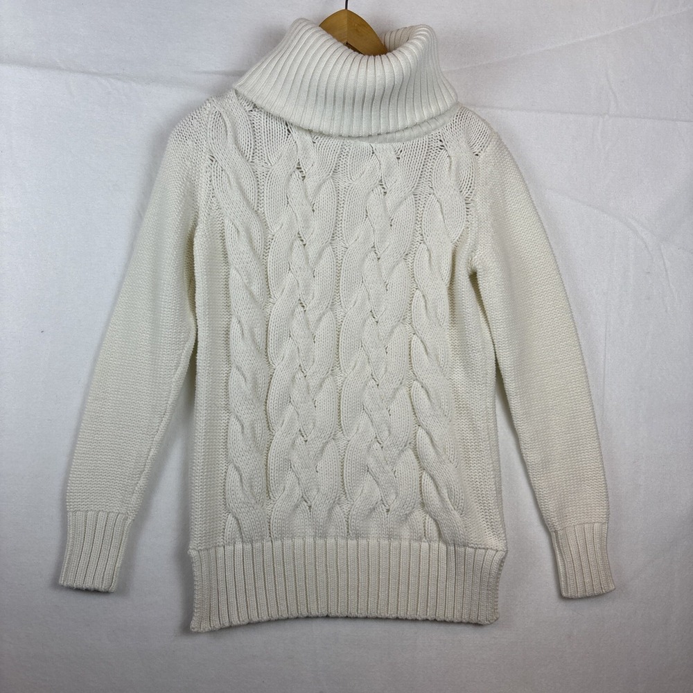 Liz Claiborne Ivory Sweater Zipper Cowl Neck Cable Knit Women’s Size Small Warm